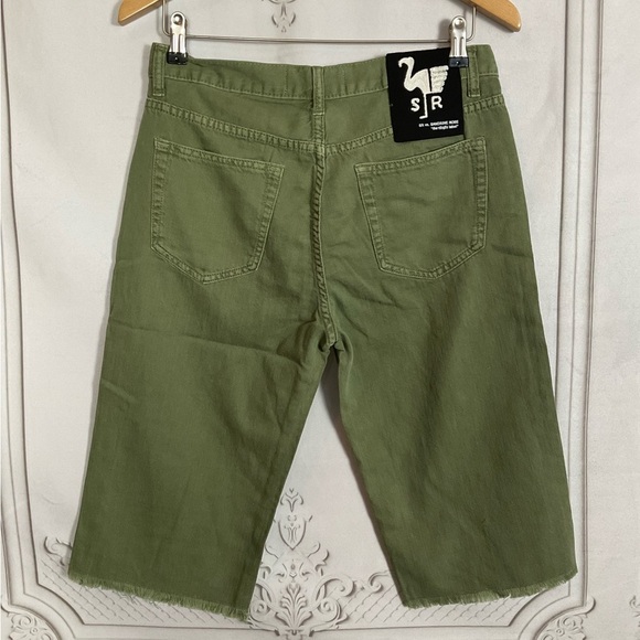 Sandrine Rose FREE PEOPLE Bermuda Shorts Army Green Cotton & Linen Denim Sz 27 - Picture 7 of 8